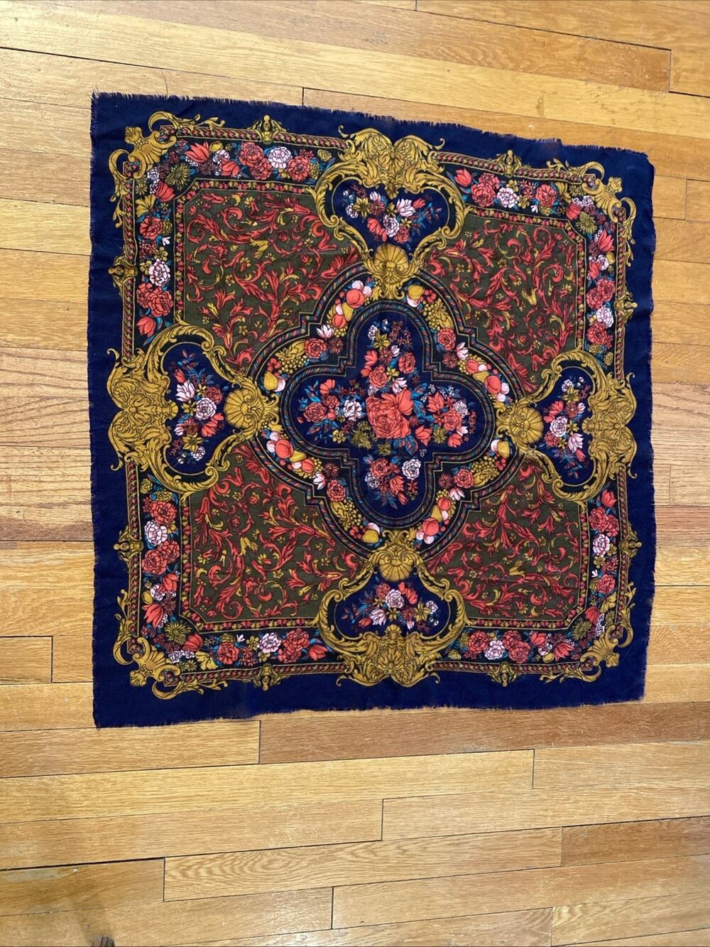 Vintage Challis By Berkshire Scarf Japan Floral Acrylic Fringe Classic Paisley
